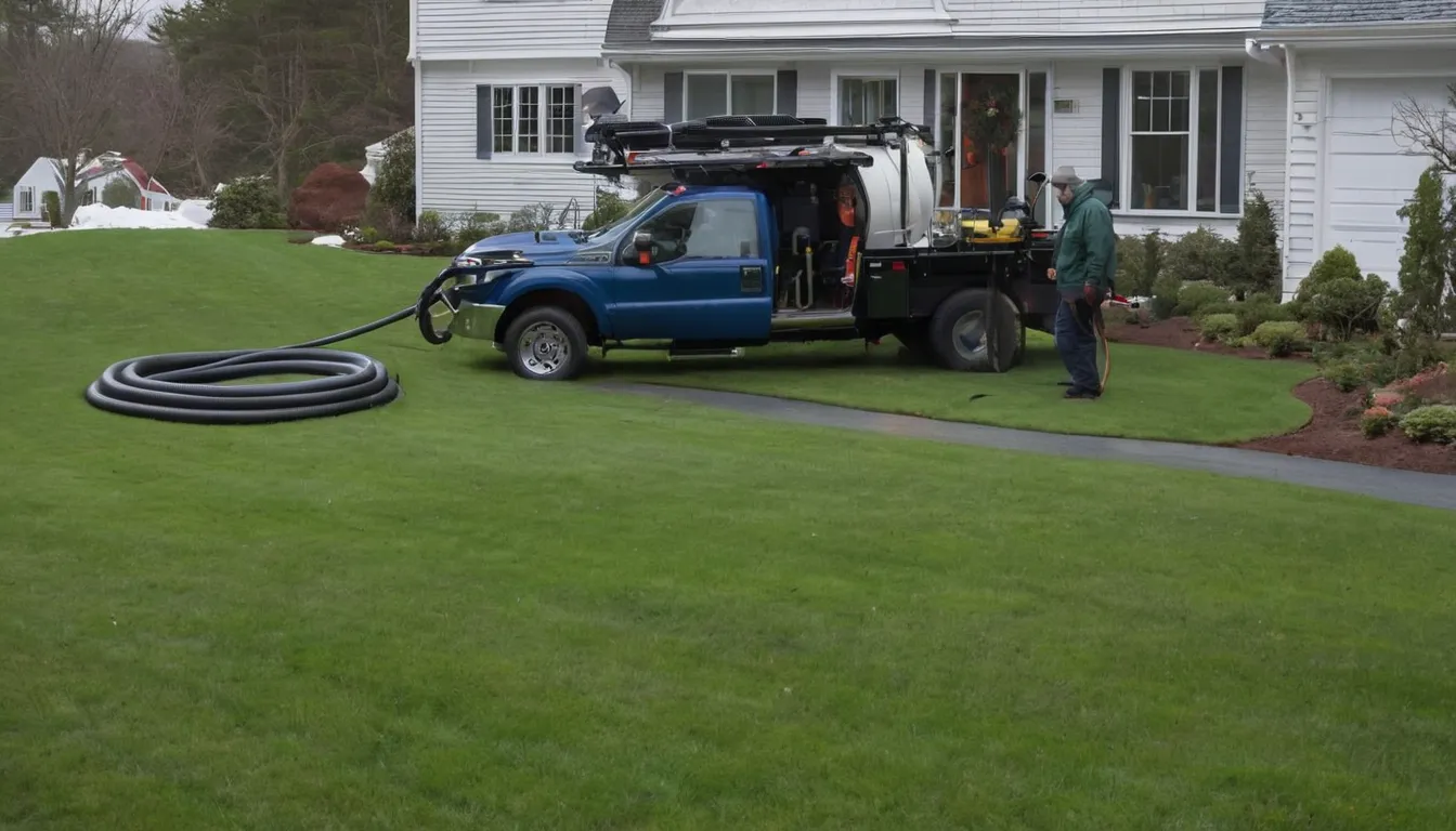 Local septic provider pumping a residential septic tank in Eatontown on a cold, clear day
